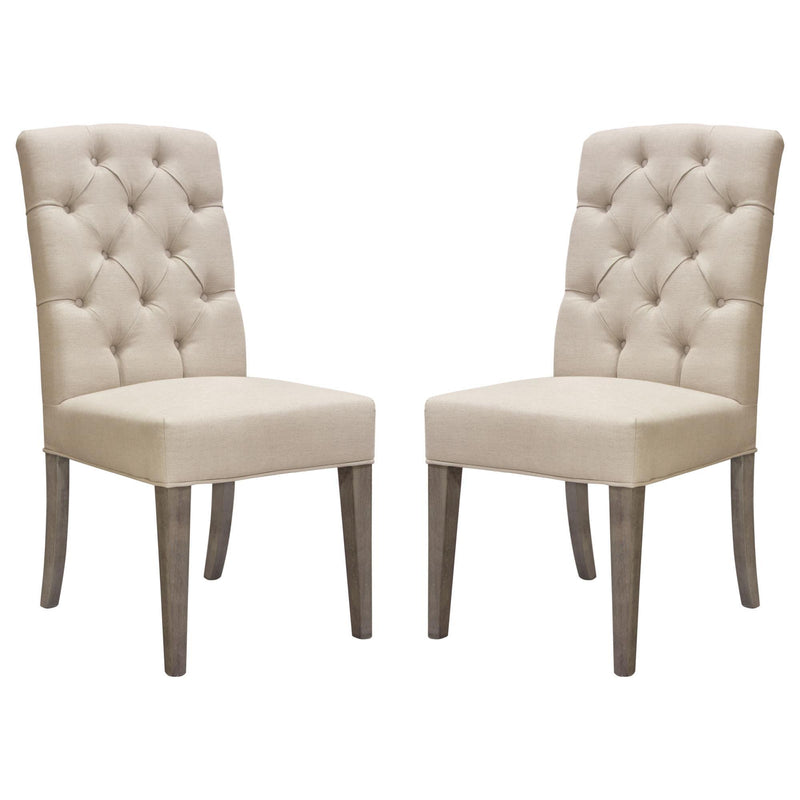 Set of Two Napa Tufted Dining Side Chairs in Sand Linen Fabric with Wood Legs in Grey Oak Finish by Diamond Sofa - R&R Furniture Gallery (Fountain Valley, CA)