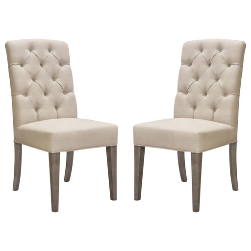 Set of Two Napa Tufted Dining Side Chairs in Sand Linen Fabric with Wood Legs in Grey Oak Finish by Diamond Sofa - R&R Furniture Gallery (Fountain Valley, CA)