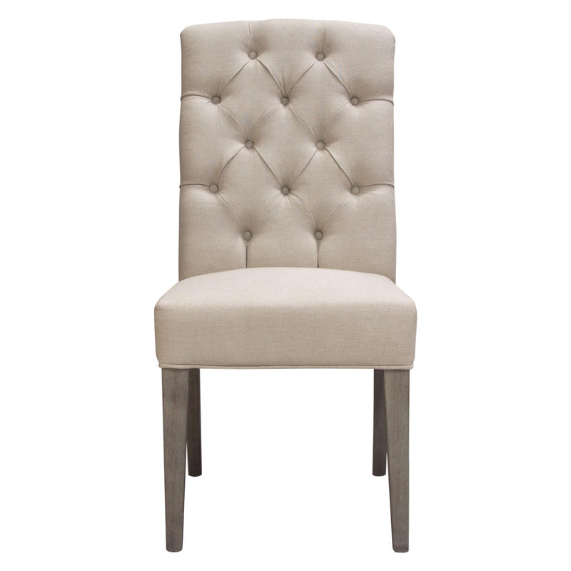 Set of Two Napa Tufted Dining Side Chairs in Sand Linen Fabric with Wood Legs in Grey Oak Finish by Diamond Sofa - R&R Furniture Gallery (Fountain Valley, CA)