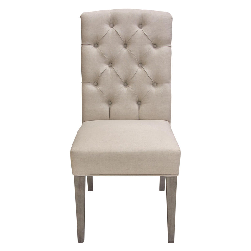 Set of Two Napa Tufted Dining Side Chairs in Sand Linen Fabric with Wood Legs in Grey Oak Finish by Diamond Sofa - R&R Furniture Gallery (Fountain Valley, CA)