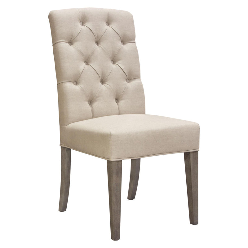 Set of Two Napa Tufted Dining Side Chairs in Sand Linen Fabric with Wood Legs in Grey Oak Finish by Diamond Sofa - R&R Furniture Gallery (Fountain Valley, CA)