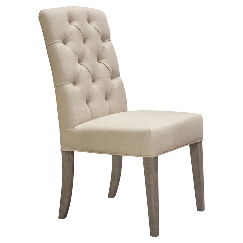 Set of Two Napa Tufted Dining Side Chairs in Sand Linen Fabric with Wood Legs in Grey Oak Finish by Diamond Sofa - R&R Furniture Gallery (Fountain Valley, CA)
