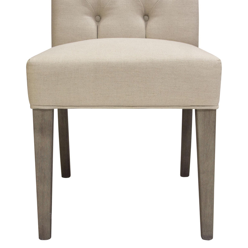 Set of Two Napa Tufted Dining Side Chairs in Sand Linen Fabric with Wood Legs in Grey Oak Finish by Diamond Sofa - R&R Furniture Gallery (Fountain Valley, CA)