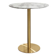 Stella 36" Round Bar Height Table w/ Faux Marble Top and Brushed Gold Metal Base by Diamond Sofa - R&R Furniture Gallery (Fountain Valley, CA)