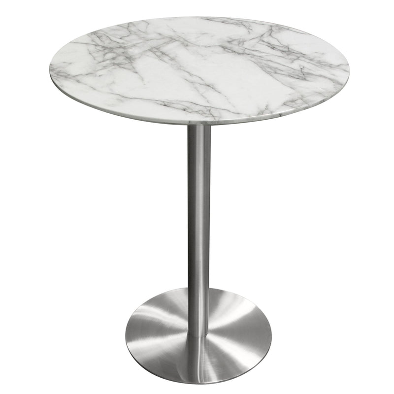Stella 36" Round Bar Height Table w/ Faux Marble Top and Brushed Silver Metal Base by Diamond Sofa - R&R Furniture Gallery (Fountain Valley, CA)