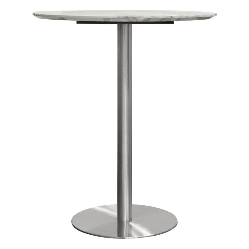 Stella 36" Round Bar Height Table w/ Faux Marble Top and Brushed Silver Metal Base by Diamond Sofa - R&R Furniture Gallery (Fountain Valley, CA)