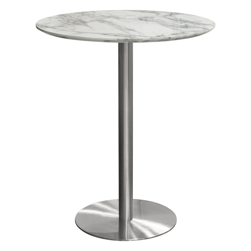 Stella 36" Round Bar Height Table w/ Faux Marble Top and Brushed Silver Metal Base by Diamond Sofa - R&R Furniture Gallery (Fountain Valley, CA)