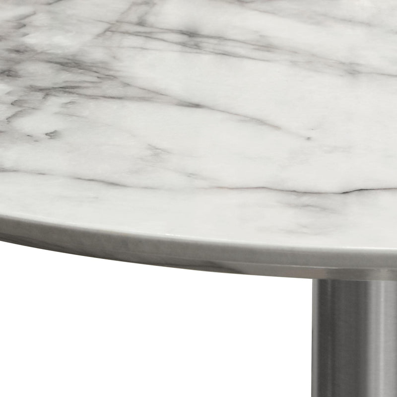 Stella 36" Round Bar Height Table w/ Faux Marble Top and Brushed Silver Metal Base by Diamond Sofa - R&R Furniture Gallery (Fountain Valley, CA)