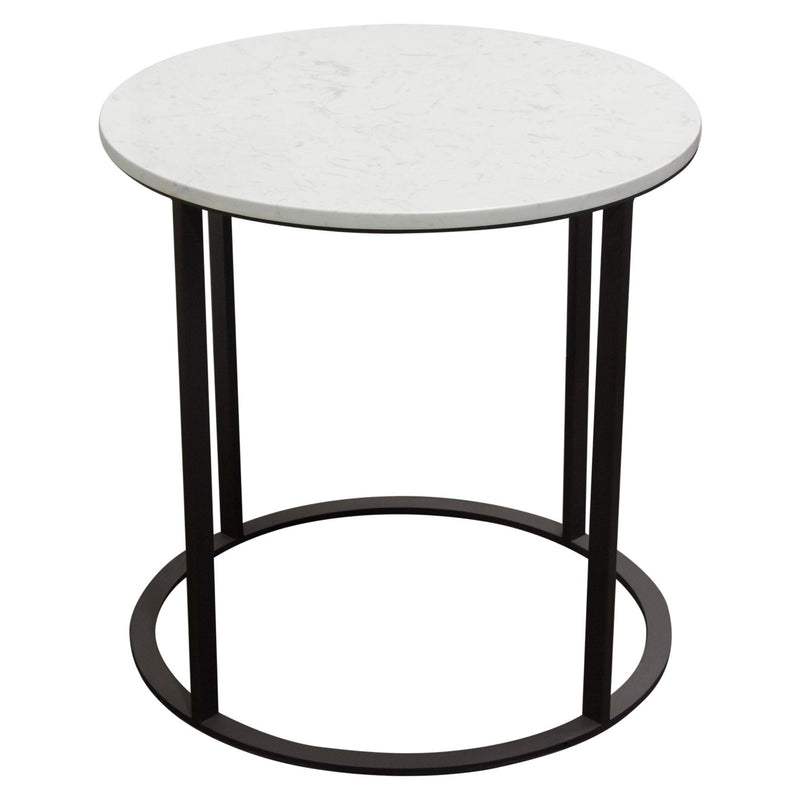 Surface Round End Table w/ Engineered Marble Top & Black Powder Coated Metal Base by Diamond Sofa - R&R Furniture Gallery (Fountain Valley, CA)