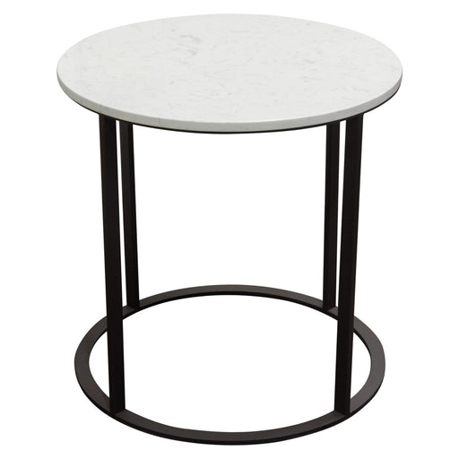 Surface Round End Table w/ Engineered Marble Top & Black Powder Coated Metal Base by Diamond Sofa - R&R Furniture Gallery (Fountain Valley, CA)