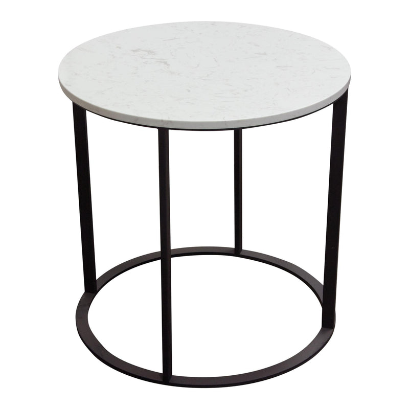 Surface Round End Table w/ Engineered Marble Top & Black Powder Coated Metal Base by Diamond Sofa - R&R Furniture Gallery (Fountain Valley, CA)