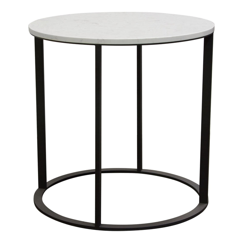 Surface Round End Table w/ Engineered Marble Top & Black Powder Coated Metal Base by Diamond Sofa - R&R Furniture Gallery (Fountain Valley, CA)