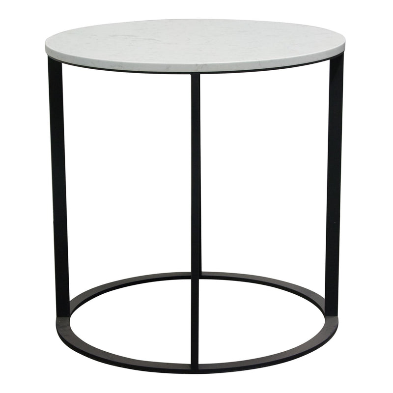 Surface Round End Table w/ Engineered Marble Top & Black Powder Coated Metal Base by Diamond Sofa - R&R Furniture Gallery (Fountain Valley, CA)