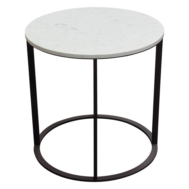 Surface Round End Table w/ Engineered Marble Top & Black Powder Coated Metal Base by Diamond Sofa - R&R Furniture Gallery (Fountain Valley, CA)
