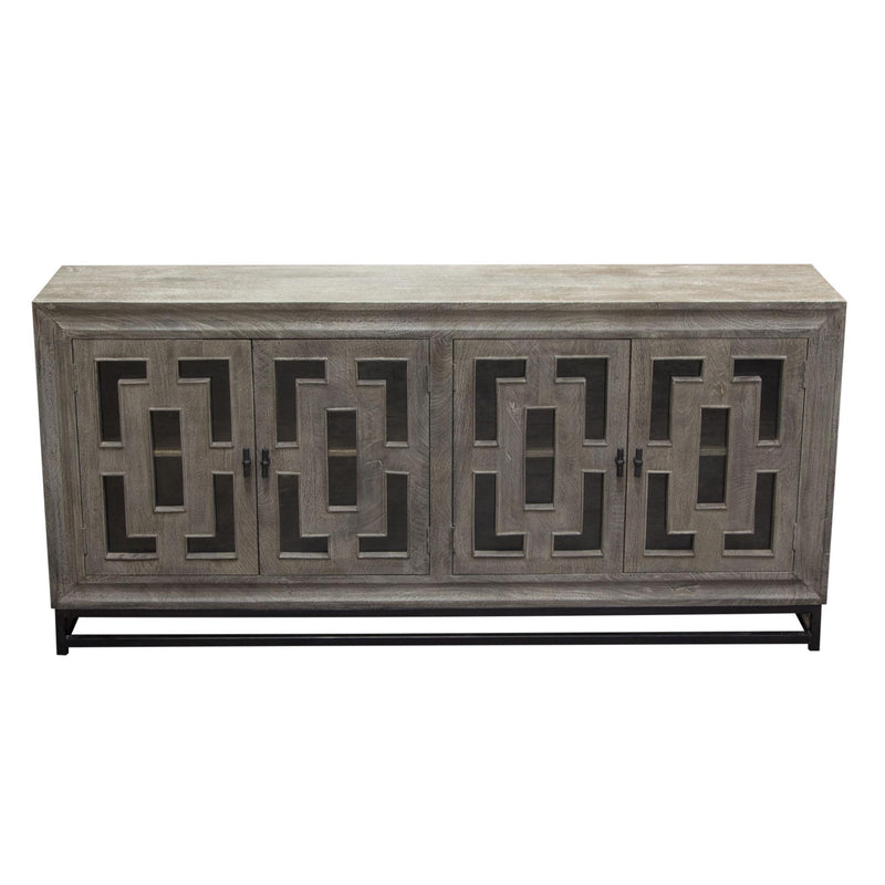 Bastille 76" 4-Door Solid Mango Wood Sideboard in Walnut Grey Finish w/ Black Iron Legs by Diamond Sofa - R&R Furniture Gallery (Fountain Valley, CA)
