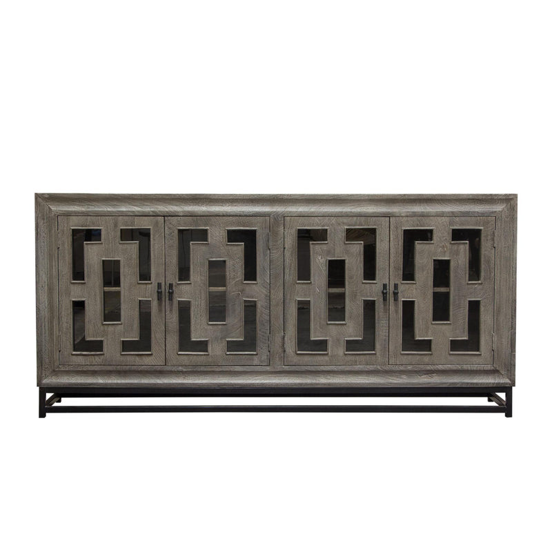 Bastille 76" 4-Door Solid Mango Wood Sideboard in Walnut Grey Finish w/ Black Iron Legs by Diamond Sofa - R&R Furniture Gallery (Fountain Valley, CA)