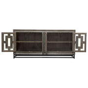 Bastille 76" 4-Door Solid Mango Wood Sideboard in Walnut Grey Finish w/ Black Iron Legs by Diamond Sofa - R&R Furniture Gallery (Fountain Valley, CA)