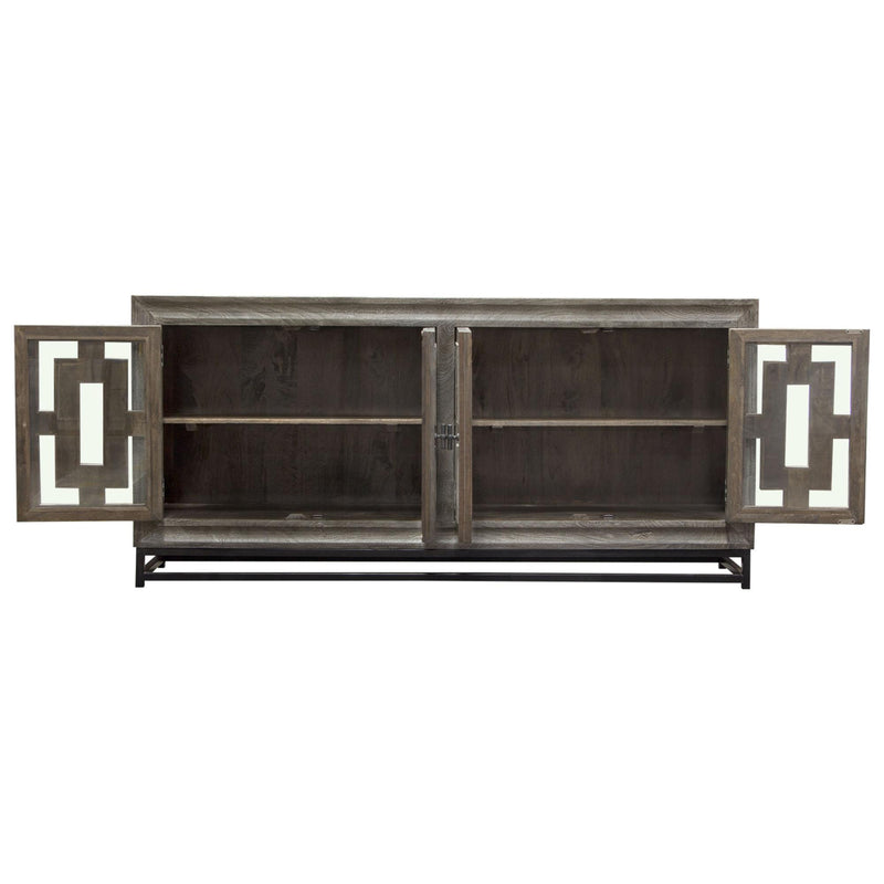 Bastille 76" 4-Door Solid Mango Wood Sideboard in Walnut Grey Finish w/ Black Iron Legs by Diamond Sofa - R&R Furniture Gallery (Fountain Valley, CA)