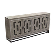Bastille 76" 4-Door Solid Mango Wood Sideboard in Walnut Grey Finish w/ Black Iron Legs by Diamond Sofa - R&R Furniture Gallery (Fountain Valley, CA)