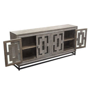 Bastille 76" 4-Door Solid Mango Wood Sideboard in Walnut Grey Finish w/ Black Iron Legs by Diamond Sofa - R&R Furniture Gallery (Fountain Valley, CA)