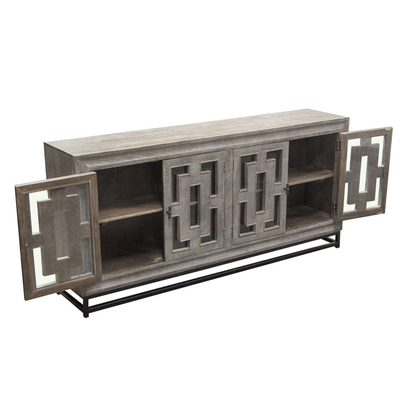 Bastille 76" 4-Door Solid Mango Wood Sideboard in Walnut Grey Finish w/ Black Iron Legs by Diamond Sofa - R&R Furniture Gallery (Fountain Valley, CA)