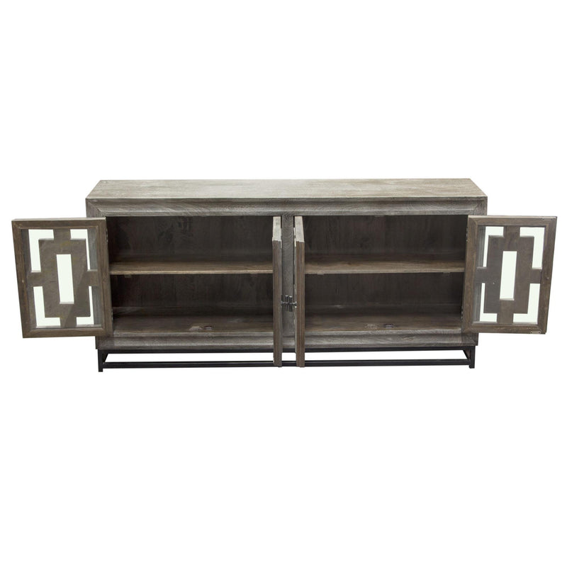 Bastille 76" 4-Door Solid Mango Wood Sideboard in Walnut Grey Finish w/ Black Iron Legs by Diamond Sofa - R&R Furniture Gallery (Fountain Valley, CA)