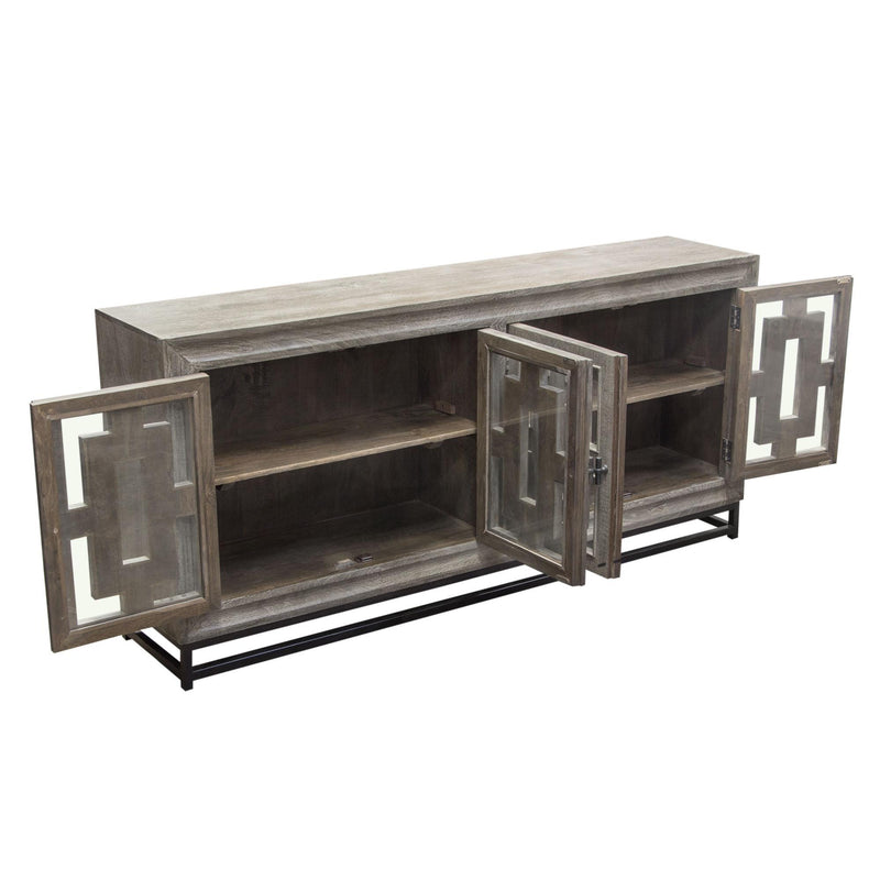 Bastille 76" 4-Door Solid Mango Wood Sideboard in Walnut Grey Finish w/ Black Iron Legs by Diamond Sofa - R&R Furniture Gallery (Fountain Valley, CA)
