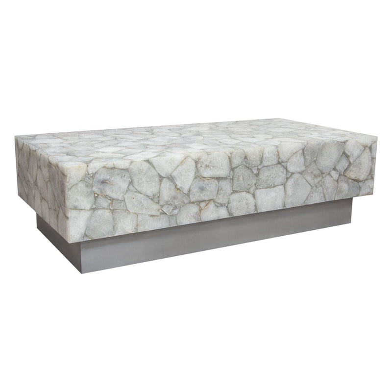 Gemini Genuine White Quartz Cocktail Table w/ Antique Silver Finished Base by Diamond Sofa - R&R Furniture Gallery (Fountain Valley, CA)