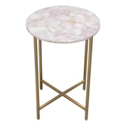 Mika Round Accent Table w/ Rose Quartz Top w/ Brass Base by Diamond Sofa - R&R Furniture Gallery (Fountain Valley, CA)
