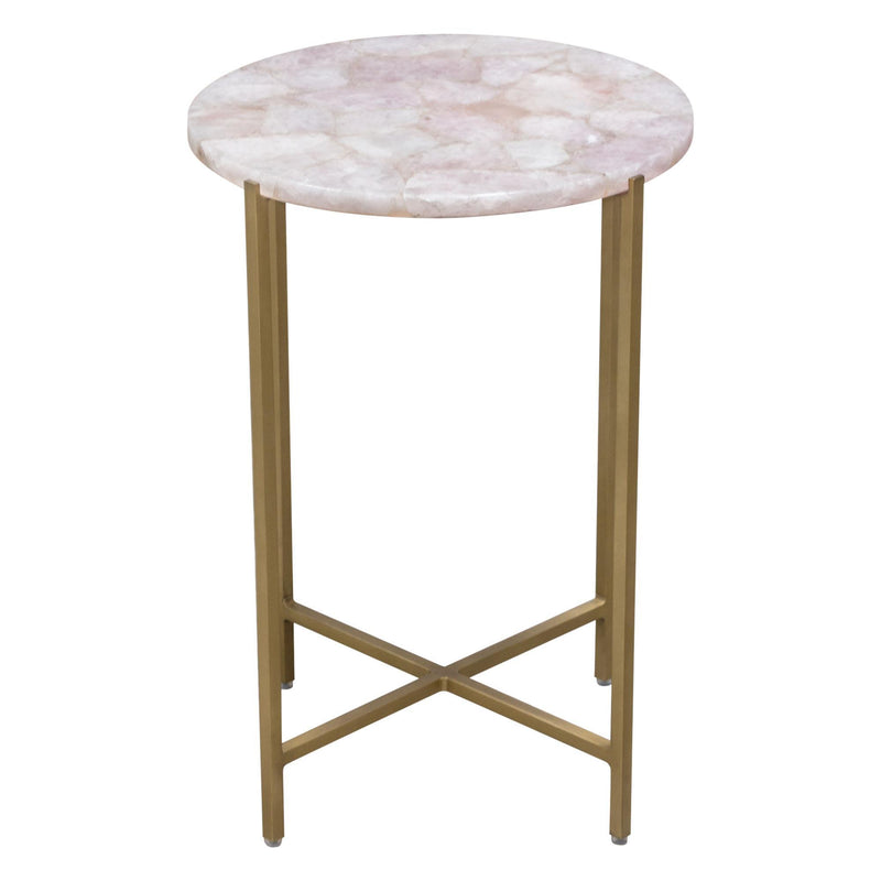 Mika Round Accent Table w/ Rose Quartz Top w/ Brass Base by Diamond Sofa - R&R Furniture Gallery (Fountain Valley, CA)