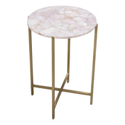 Mika Round Accent Table w/ Rose Quartz Top w/ Brass Base by Diamond Sofa - R&R Furniture Gallery (Fountain Valley, CA)