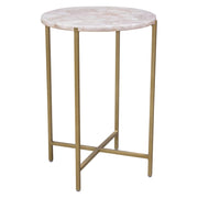 Mika Round Accent Table w/ Rose Quartz Top w/ Brass Base by Diamond Sofa - R&R Furniture Gallery (Fountain Valley, CA)