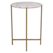 Mika Round Accent Table w/ Rose Quartz Top w/ Brass Base by Diamond Sofa - R&R Furniture Gallery (Fountain Valley, CA)