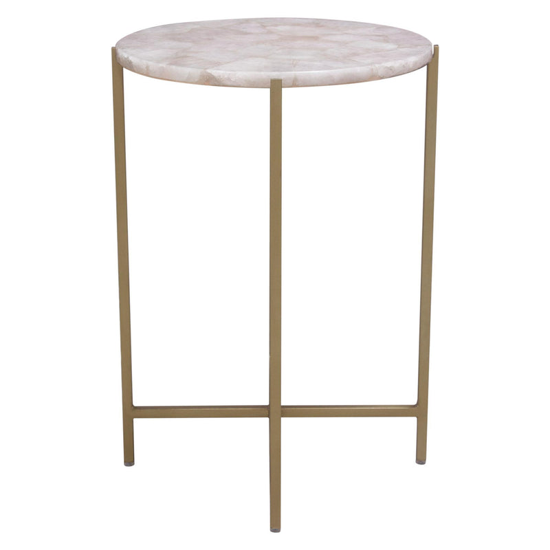 Mika Round Accent Table w/ Rose Quartz Top w/ Brass Base by Diamond Sofa - R&R Furniture Gallery (Fountain Valley, CA)