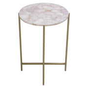 Mika Round Accent Table w/ Rose Quartz Top w/ Brass Base by Diamond Sofa - R&R Furniture Gallery (Fountain Valley, CA)