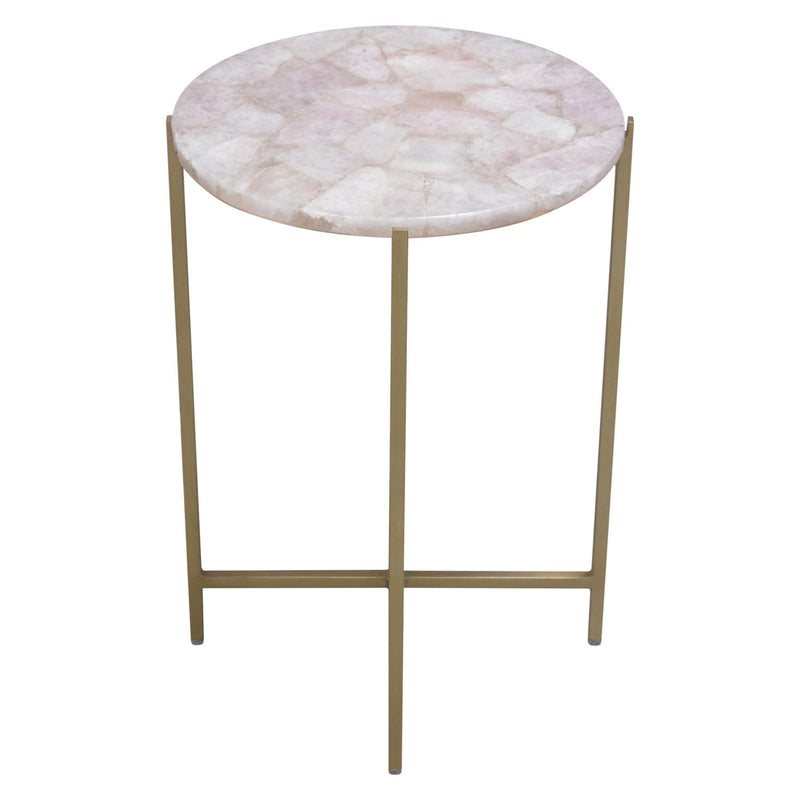 Mika Round Accent Table w/ Rose Quartz Top w/ Brass Base by Diamond Sofa - R&R Furniture Gallery (Fountain Valley, CA)