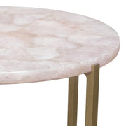 Mika Round Accent Table w/ Rose Quartz Top w/ Brass Base by Diamond Sofa - R&R Furniture Gallery (Fountain Valley, CA)