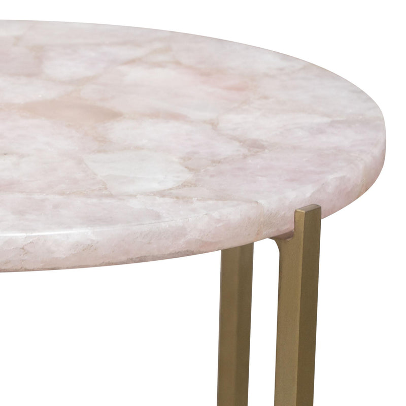 Mika Round Accent Table w/ Rose Quartz Top w/ Brass Base by Diamond Sofa - R&R Furniture Gallery (Fountain Valley, CA)