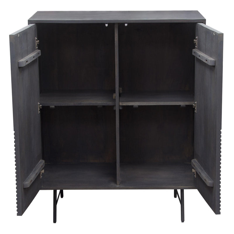 Neo 2-Door Solid Mango Wood High Cabinet in Smoke Grey Finish w/ Gun Metal Finished Base by Diamond Sofa - R&R Furniture Gallery (Fountain Valley, CA)