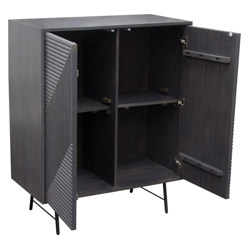 Neo 2-Door Solid Mango Wood High Cabinet in Smoke Grey Finish w/ Gun Metal Finished Base by Diamond Sofa - R&R Furniture Gallery (Fountain Valley, CA)