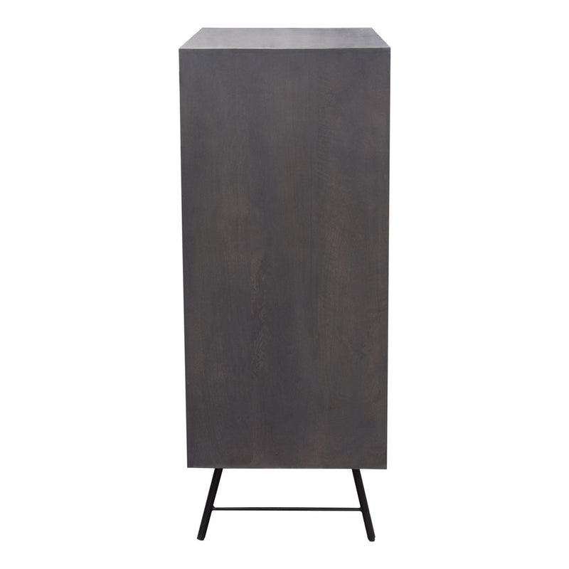 Neo 2-Door Solid Mango Wood High Cabinet in Smoke Grey Finish w/ Gun Metal Finished Base by Diamond Sofa - R&R Furniture Gallery (Fountain Valley, CA)