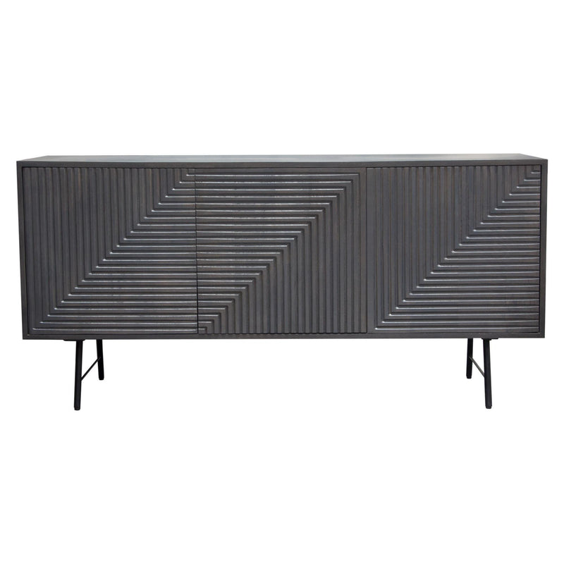 Neo 3-Door Solid Mango Wood Sideboard in Smoke Grey Finish w/ Gun Metal Finished Base by Diamond Sofa - R&R Furniture Gallery (Fountain Valley, CA)