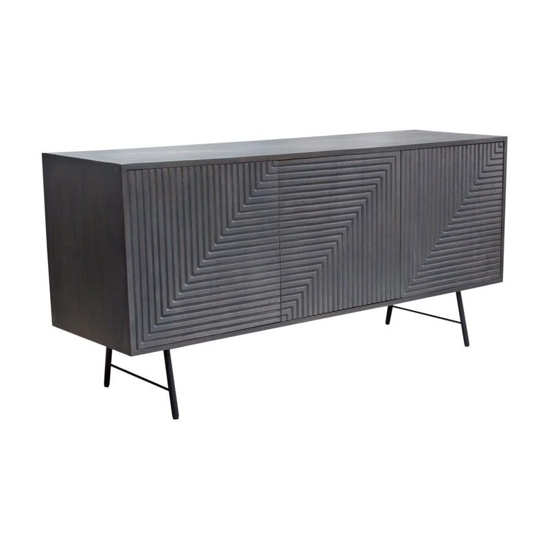 Neo 3-Door Solid Mango Wood Sideboard in Smoke Grey Finish w/ Gun Metal Finished Base by Diamond Sofa - R&R Furniture Gallery (Fountain Valley, CA)