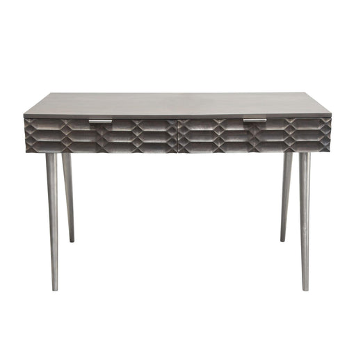 Petra Solid Mango Wood 2-Drawer Writing Desk in Smoke Grey Finish w/ Nickel Legs by Diamond Sofa - R&R Furniture Gallery (Fountain Valley, CA)