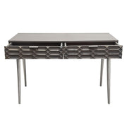 Petra Solid Mango Wood 2-Drawer Writing Desk in Smoke Grey Finish w/ Nickel Legs by Diamond Sofa - R&R Furniture Gallery (Fountain Valley, CA)