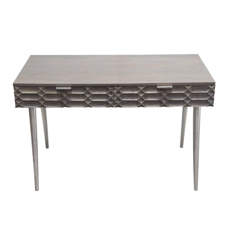 Petra Solid Mango Wood 2-Drawer Writing Desk in Smoke Grey Finish w/ Nickel Legs by Diamond Sofa - R&R Furniture Gallery (Fountain Valley, CA)