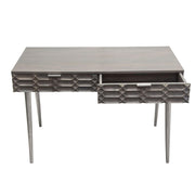 Petra Solid Mango Wood 2-Drawer Writing Desk in Smoke Grey Finish w/ Nickel Legs by Diamond Sofa - R&R Furniture Gallery (Fountain Valley, CA)