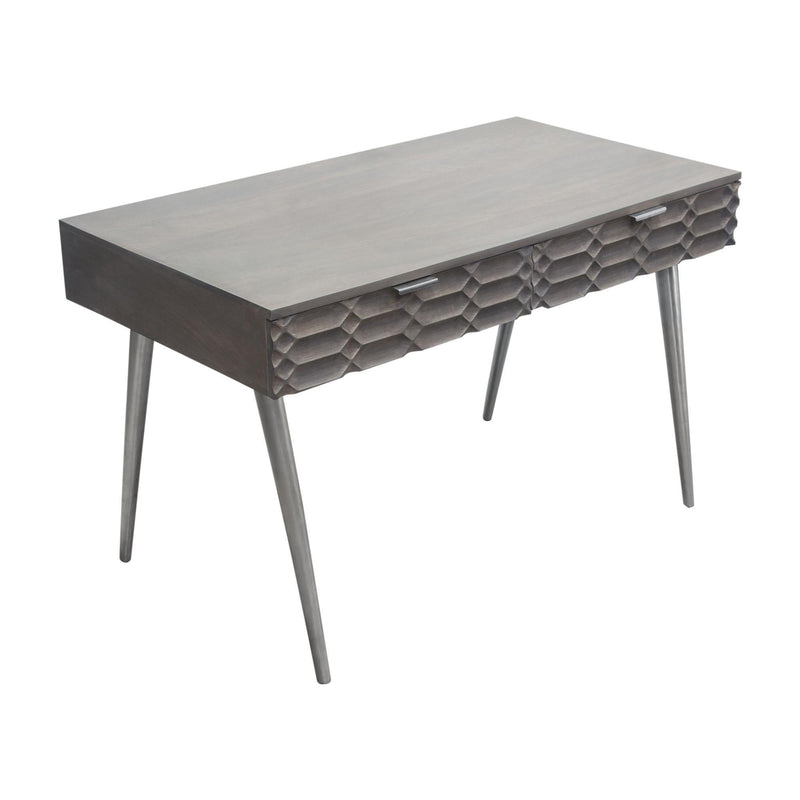 Petra Solid Mango Wood 2-Drawer Writing Desk in Smoke Grey Finish w/ Nickel Legs by Diamond Sofa - R&R Furniture Gallery (Fountain Valley, CA)