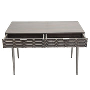 Petra Solid Mango Wood 2-Drawer Writing Desk in Smoke Grey Finish w/ Nickel Legs by Diamond Sofa - R&R Furniture Gallery (Fountain Valley, CA)