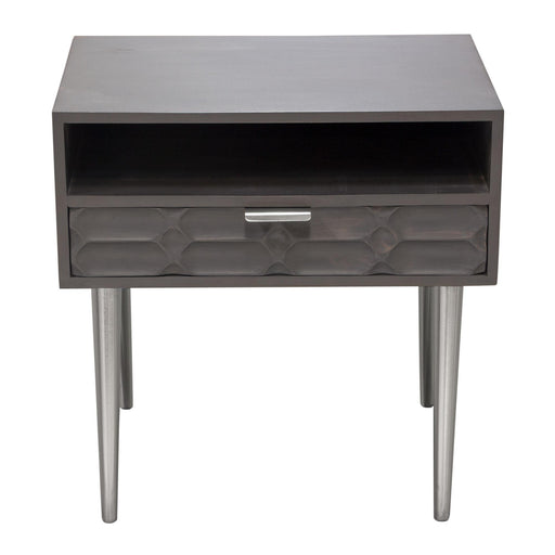 Petra Solid Mango Wood 1-Drawer Accent Table in Smoke Grey Finish w/ Nickel Legs by Diamond Sofa - R&R Furniture Gallery (Fountain Valley, CA)
